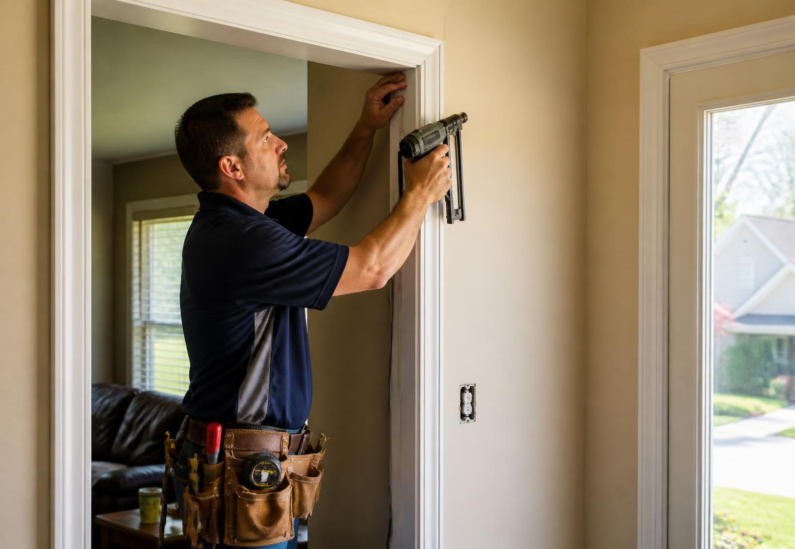 George Dunn installing interior door trim